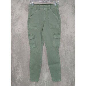 Spanx Pants Women Large Green Cargo Skinny Twill Ankle High Rise Pull On Stretch